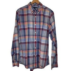 Tommy Hilfiger Custom Fit Button-Down Blue and Red Long Sleeve Plaid Shirt. Med